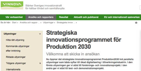 Nya utlysningar hos Produktion2030