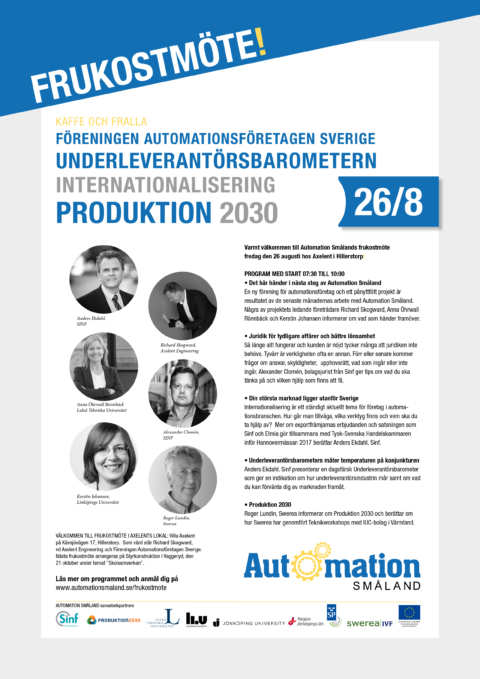 Frukostmöte med Automation Småland den 26 augusti